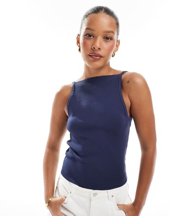 knitted compact cami top in navy