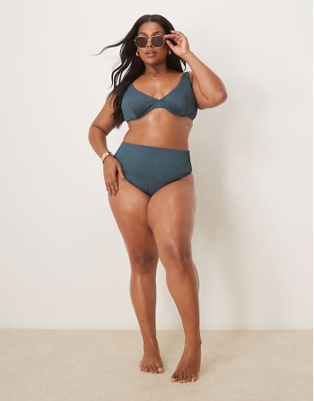 Premium Curve Riddy rib bikini in slate blue