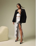 co-ord sequin bandeau corset top and midi skirt in white