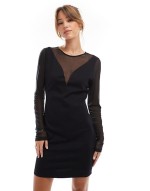 mesh detail mini dress in black