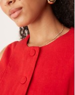 linen high neck cropped vest in red