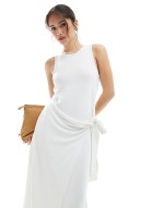 sveless drape tie side maxi dress in white