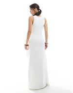 sveless drape tie side maxi dress in white
