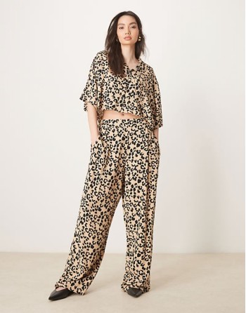 cropped shirt and trousers co-ord in animal print