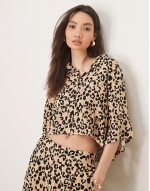 cropped shirt and trousers co-ord in animal print