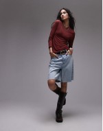 premium basic sheer crew neck long sve with contrast trim in burgundy